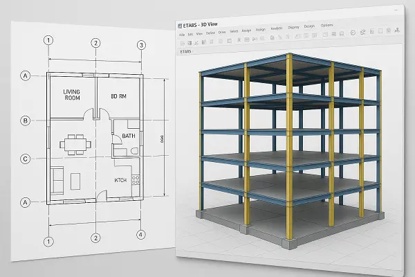 نقشه معماری و مدل سازه برای شروع طراحی